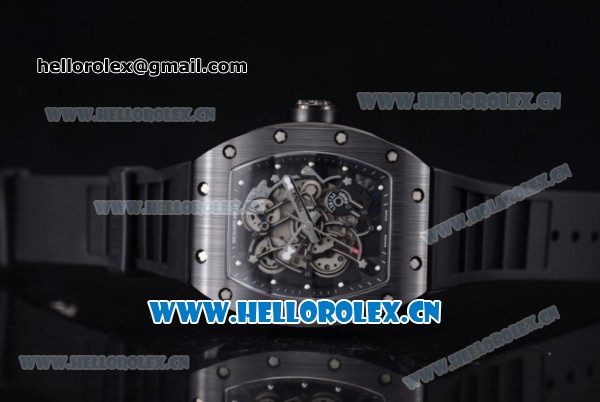 Richard Mille RM 055 Miyota 9015 Automatic PVD Case with Skeleton Dial and Black Rubber Strap Dot Markers - Click Image to Close